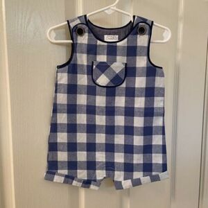Mud Pie Blue Plaid Jon Jon Romper Gingham Checkered Boys Size 9-12 Months NWT